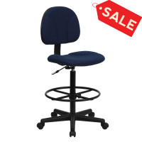 Flash Furniture Navy Blue Patterned Fabric Ergonomic Drafting Stool (Adjustable Range 26’’- 30.5’’H or 22.5’’- 27’’H) BT-659-NVY-GG